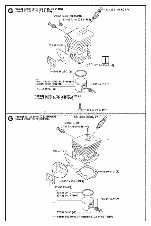 Jonsered CS2145 (2007-01) Chain Saw Cylinder Piston Diagram