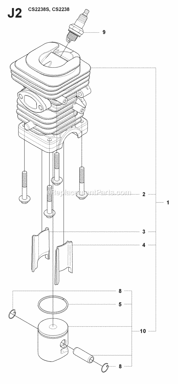 Jonsered CS2238 (2009-04) Chain Saw Cylinder Piston Diagram