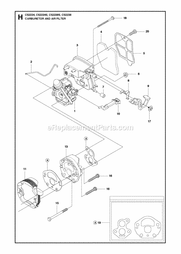 Jonsered CS2238 S (2010-04) Chain Saw Carburetor Air Filter Diagram