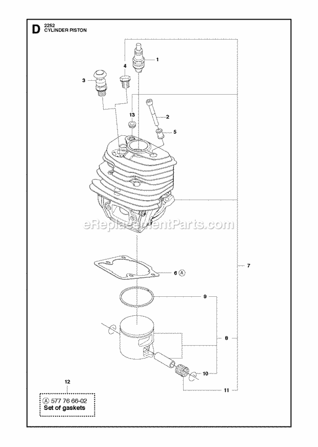 Jonsered CS2252 (2012-07) Chain Saw Cylinder Piston Diagram