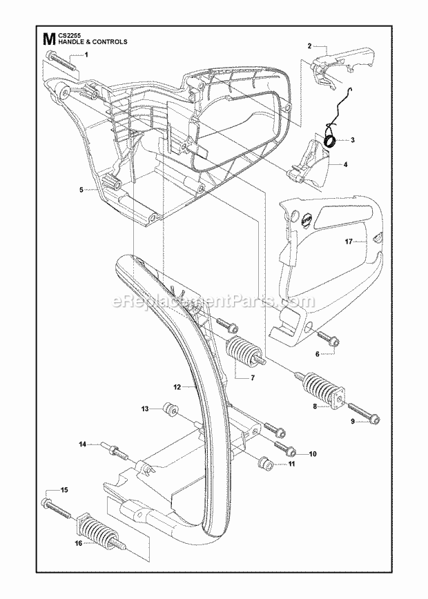 Jonsered CS2255 (2009-03) Chain Saw Handle Controls Diagram