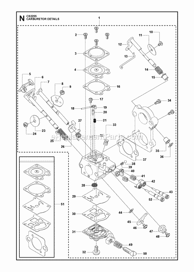 Jonsered CS2255 (2009-03) Chain Saw Carburetor Details Diagram