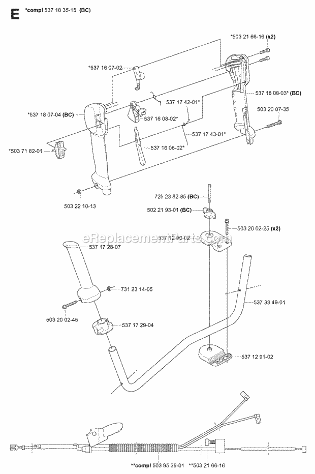 Jonsered FC2145 S (2004-08) Brushcutter Handle Controls Diagram
