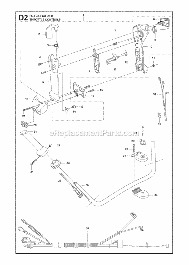 Jonsered FC2145 W (2011-02) Brushcutter Throttle Controls Diagram