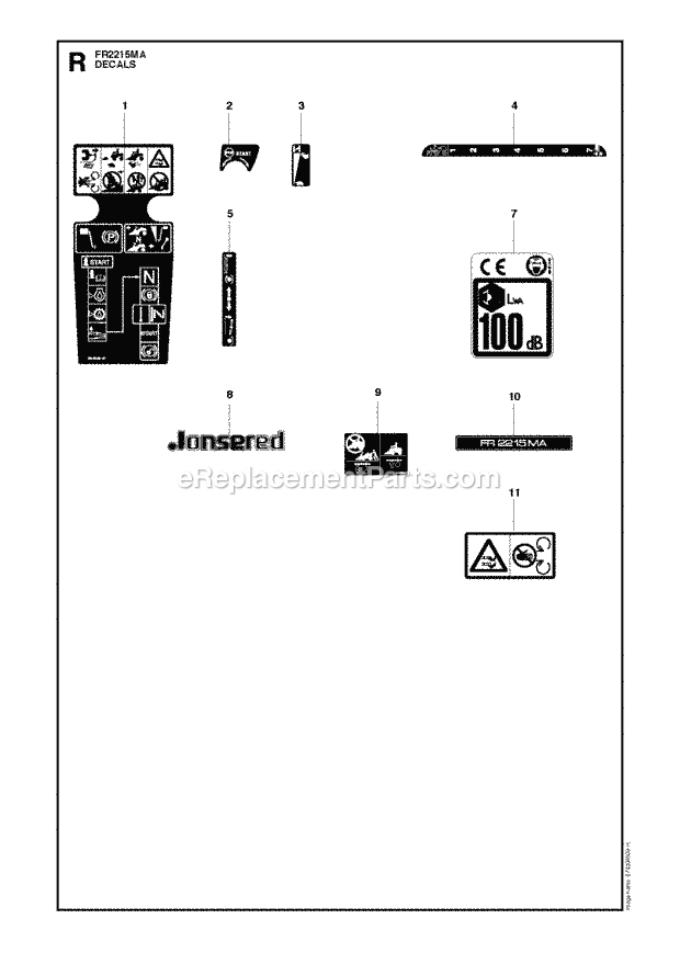 Jonsered FR2213 MA - 966802101 (2012) Frontrider Decals Diagram