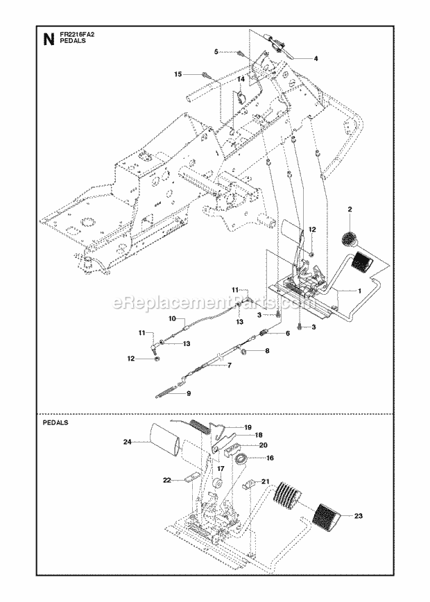 Jonsered FR2216 FA2 - 966773801 (2012) Frontrider Pedals Diagram