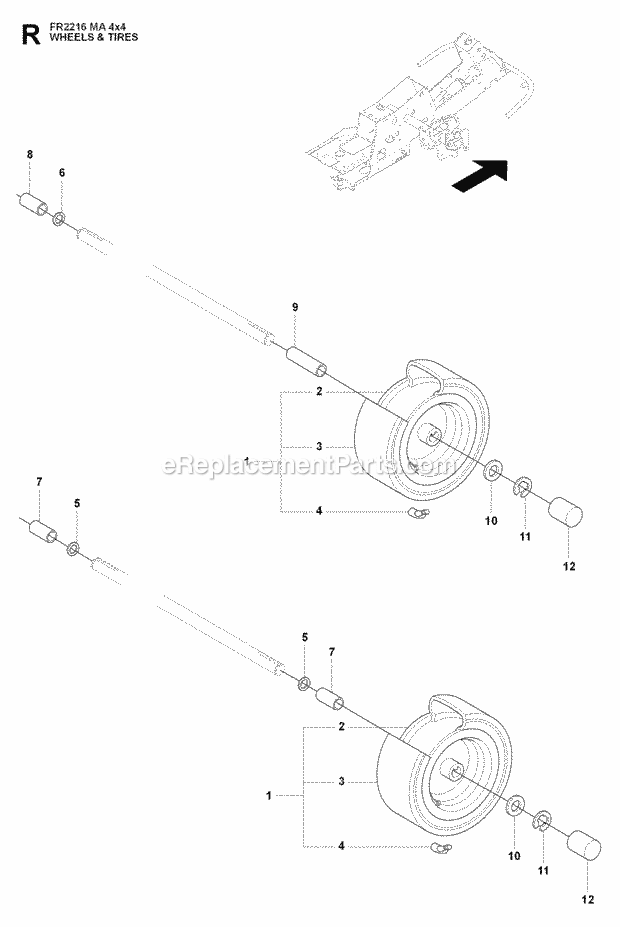 Jonsered FR2216 MA 4x4 - 965190401 (2009-04) Frontrider Wheels Tires Diagram