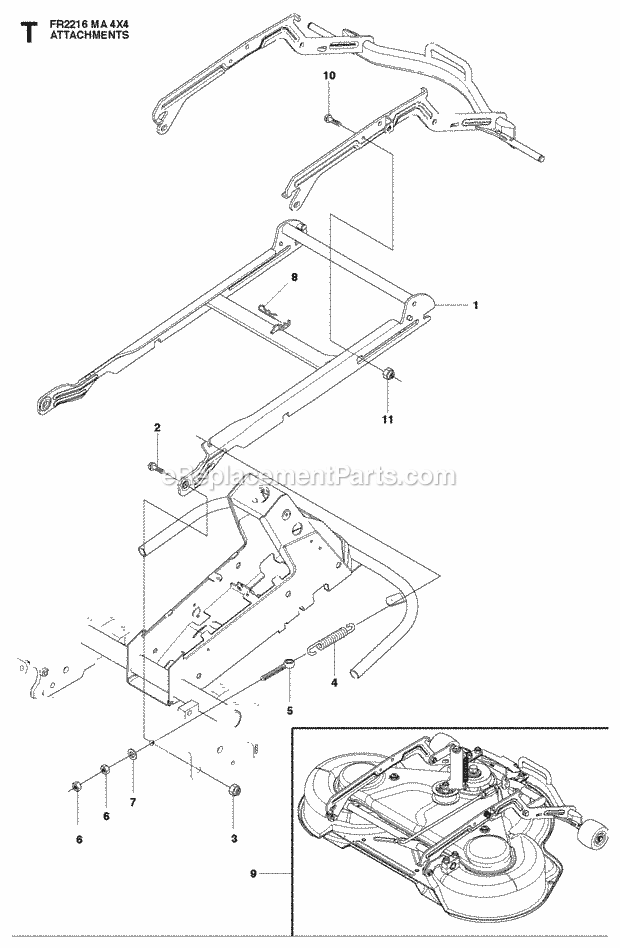 Jonsered FR2216 MA 4x4 - 965190401 (2010-07) Frontrider Attachments Diagram