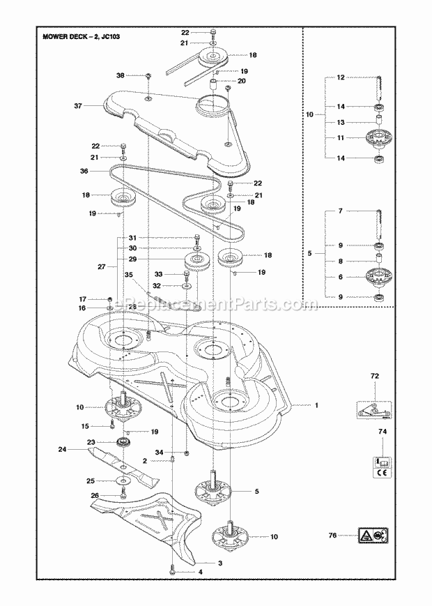 Jonsered FR2218 FA2 - 967179301 (2013) Frontrider Mower Deck / Cutting Deck Diagram