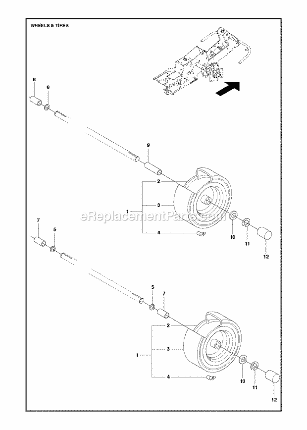 Jonsered FR2218 FA2 4x4 - 967179401 (2013) Frontrider Wheels Tires Diagram