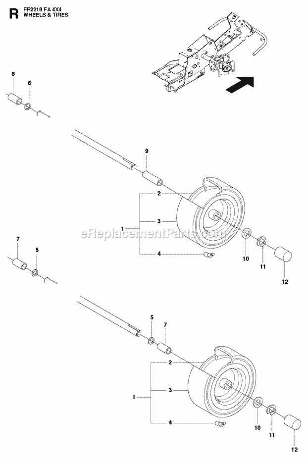 Jonsered FR2218 FA 4x4 - 966415001 (2010-07) Frontrider Wheels Tires Diagram