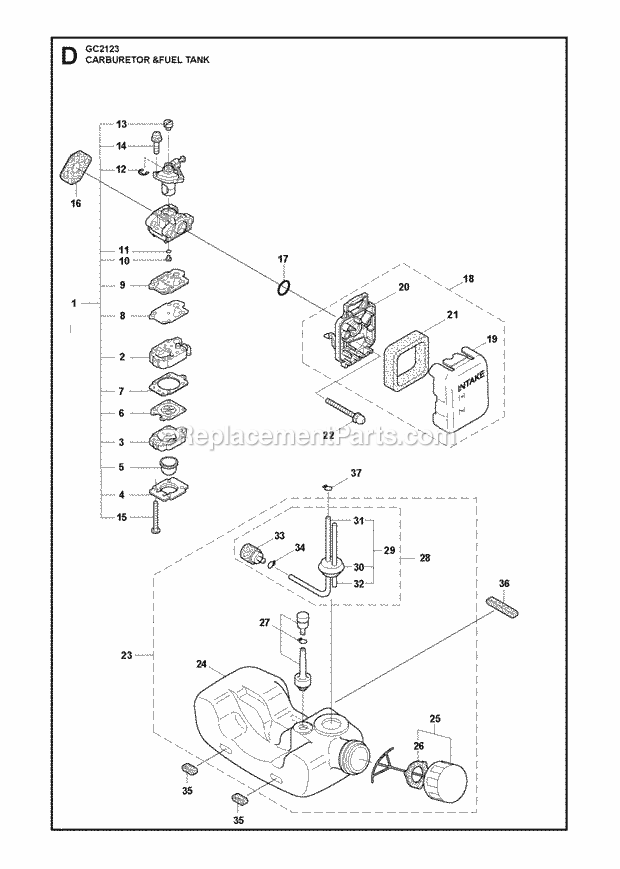 Jonsered GC2123 (2010-03) Trimmer Carburetor Diagram