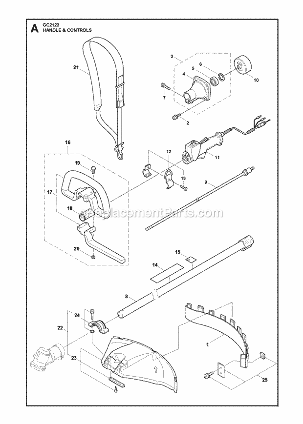 Jonsered GC2123 (2010-03) Trimmer Handle Controls Diagram