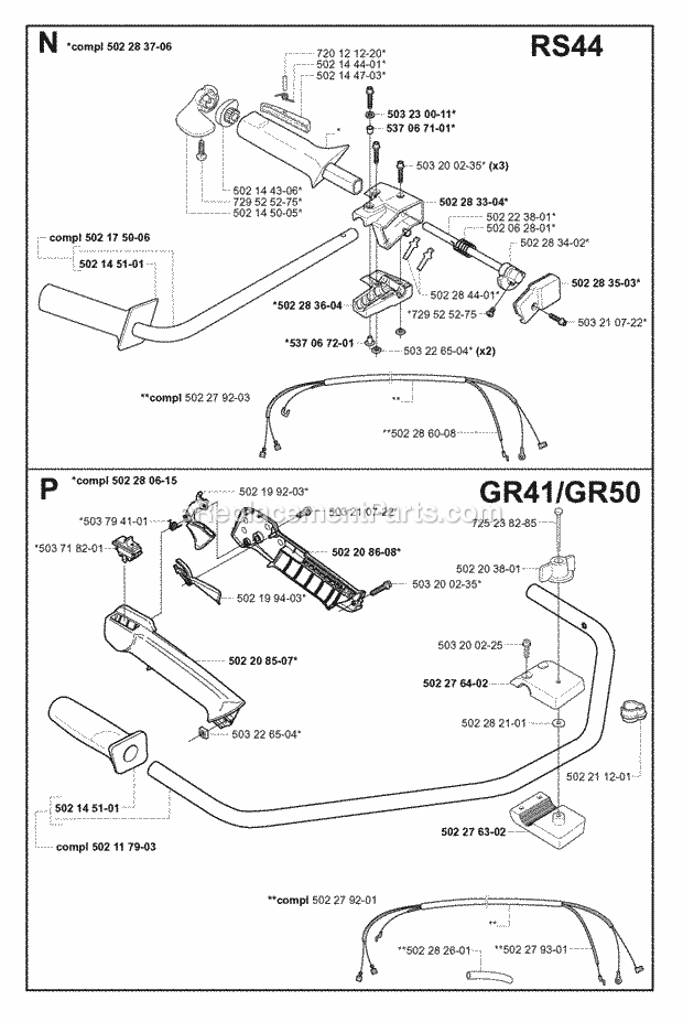 Jonsered GR50 EPA (2001-03) Brushcutter Handle Controls Diagram