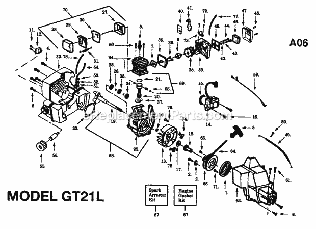 Jonsered GT21 L (1996-02) Trimmer Engine Diagram