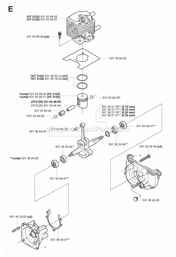 Jonsered HT2122 (2000-03) Hedge Trimmer Piston Crankshaft Diagram