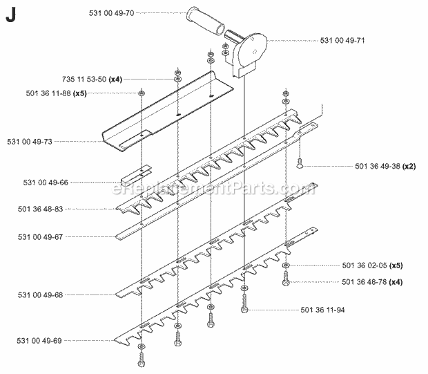 Jonsered HT2130 (2000-03) Hedge Trimmer Cutting Equipment Diagram