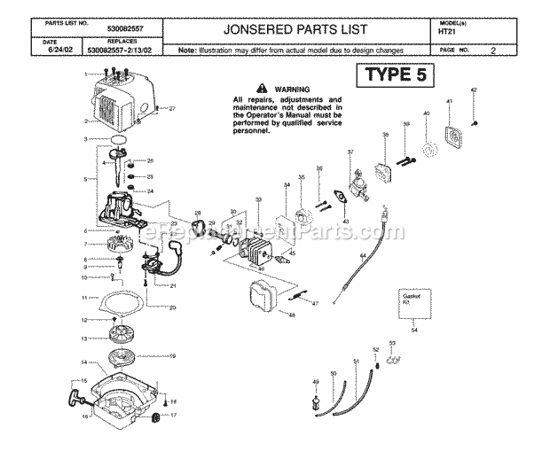 Jonsered HT21 (2003-01) Hedge Trimmer Page F Diagram