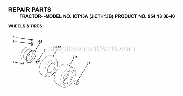 Jonsered ICT13A JICTH13B - 954130040 (2000-04) Tractor Wheels Tires Diagram
