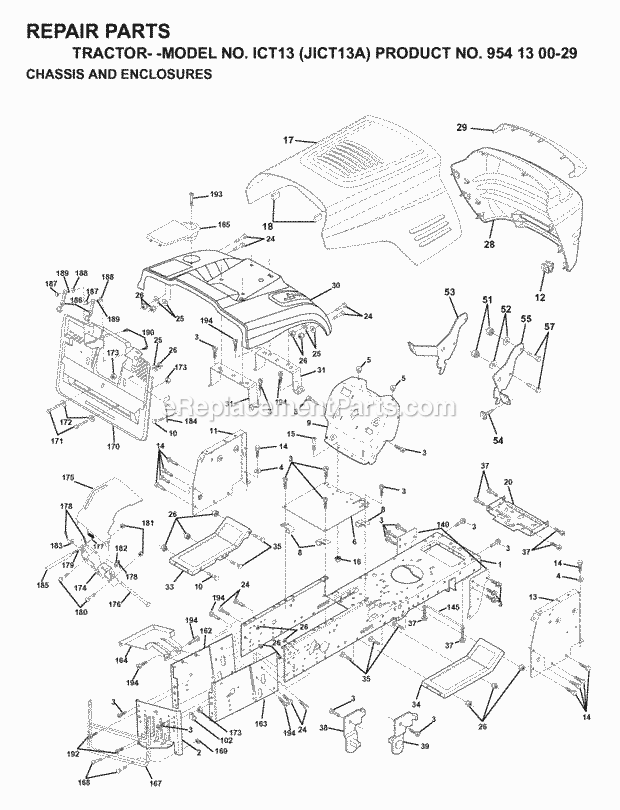 Jonsered ICT13 JICT13A - 954130029 (1999-03) Tractor Chassis Enclosures Diagram