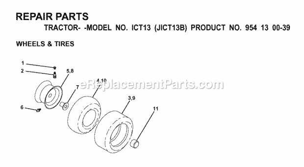 Jonsered ICT13 JICT13B - 954130039 (2000-02) Tractor Wheels Tires Diagram