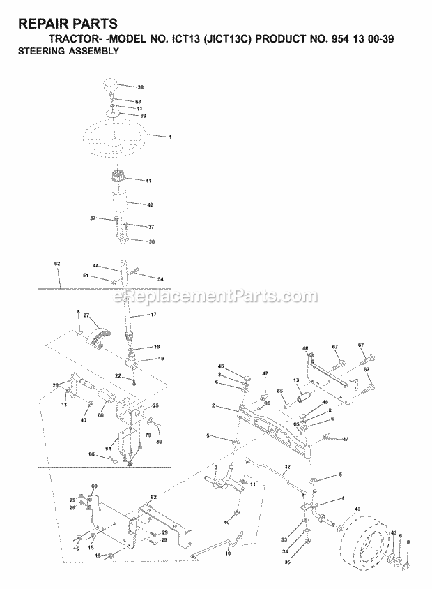 Jonsered ICT13 JICT13C - 954130039 (2000-04) Tractor Steering Diagram