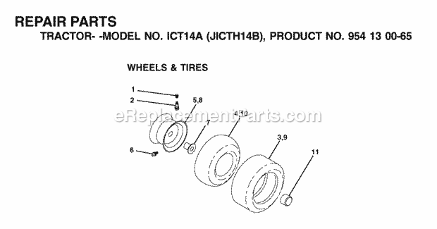 Jonsered ICT14A JICTH14B - 954130065 (2002-02) Tractor Wheels Tires Diagram
