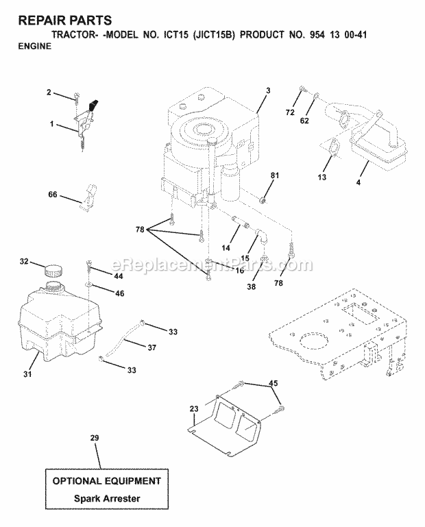 Jonsered ICT15 JICT15B - 954130041 (2000-02) Tractor Engine Cutting Equipment Diagram