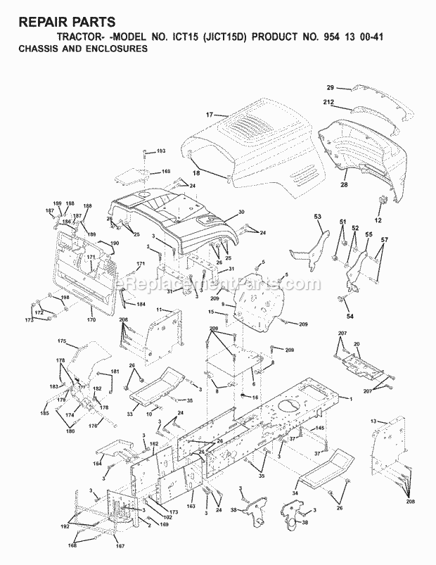 Jonsered ICT15 JICT15D - 954130041 (2001-01) Tractor Chassis Enclosures Diagram