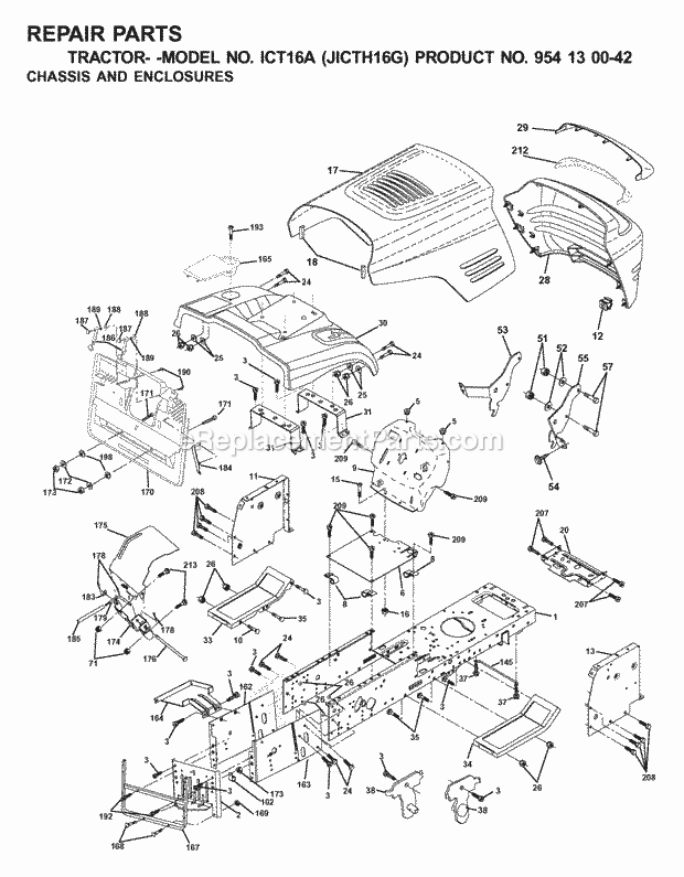 Jonsered ICT16A JICTH16G - 954130042 (2001-02) Tractor Chassis Enclosures Diagram
