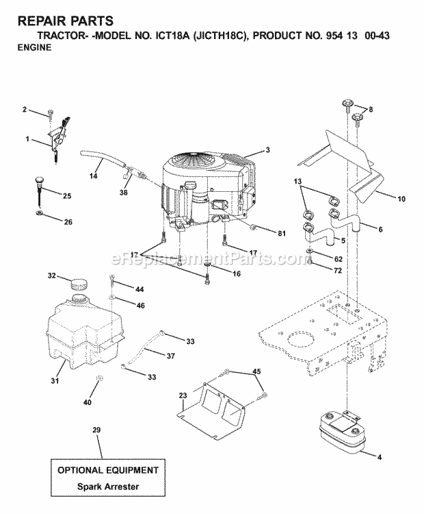 Jonsered ICT18A JICTH18C - 954130043 (2001-02) Tractor Engine Cutting Equipment Diagram