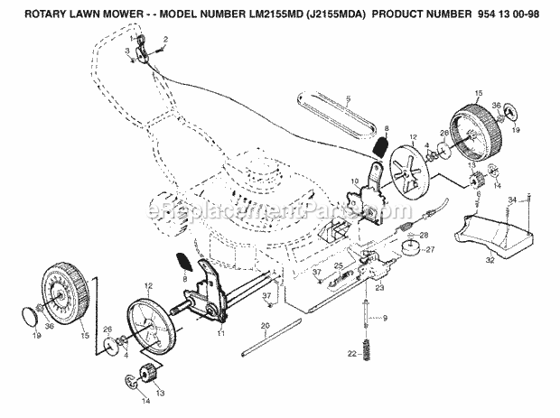 Jonsered LM2155MD J2155MDA - 954130098 (2003-01) Lawn Mower: Consumer Walk-behind Product Complete Diagram