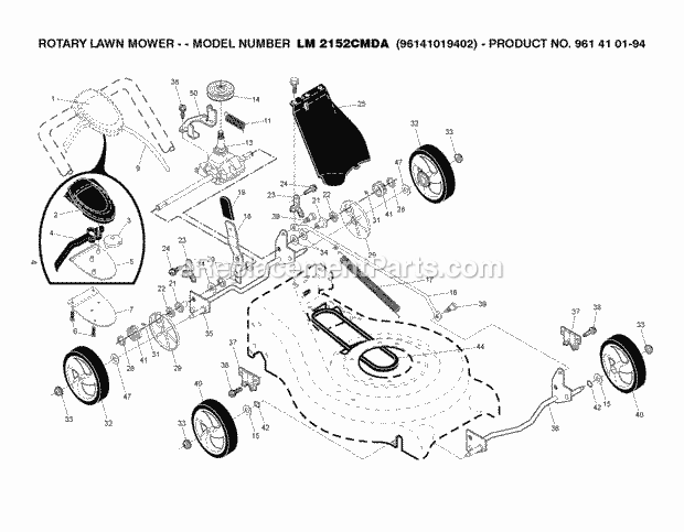 Jonsered LM 2152 CMDA - 96141019402 (2010-06) Lawn Mower: Consumer Walk-behind Wheels Tires Diagram