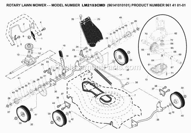Jonsered LM 2153 CMD - 96141010101 (2007-06) Lawn Mower: Consumer Walk-behind Drive Diagram