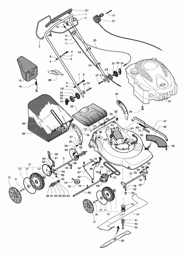 Jonsered LM 2154 CMD - 965160401 (2007-04) Lawn Mower: Consumer Walk-behind Wheels Tires Diagram
