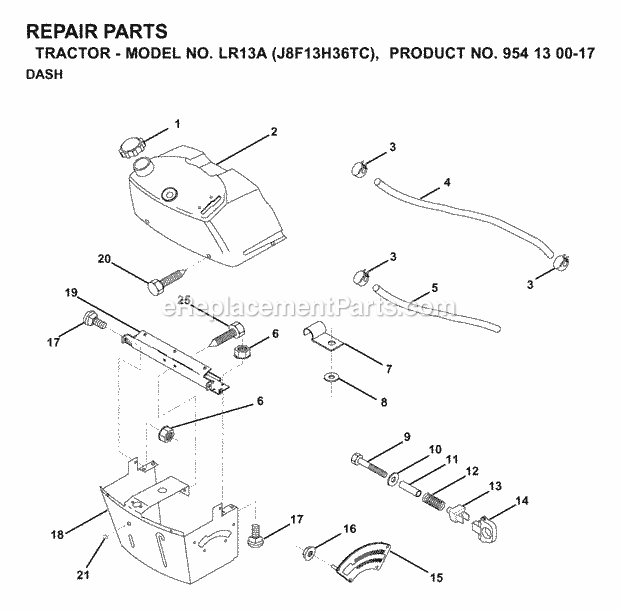 Jonsered LR13A J8F13H36TC - 95413007 (2000-02) Tractor Dash Diagram