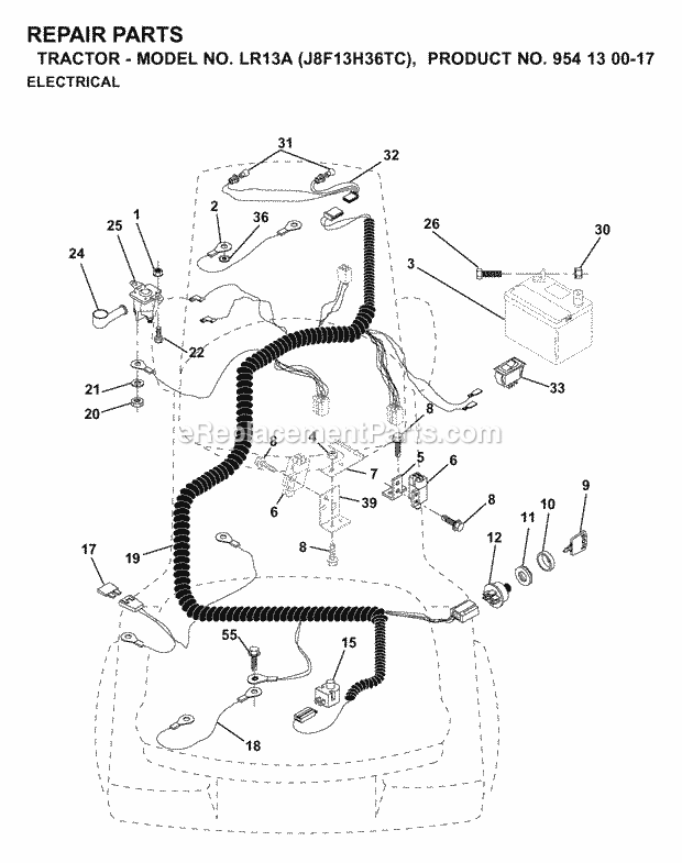 Jonsered LR13A J8F13H36TC - 95413007 (2000-02) Tractor Electrical Diagram