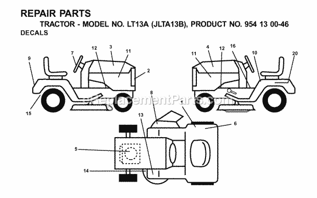 Jonsered LT13A JLTA13B - 954130046 (2001-02) Tractor Decals Diagram