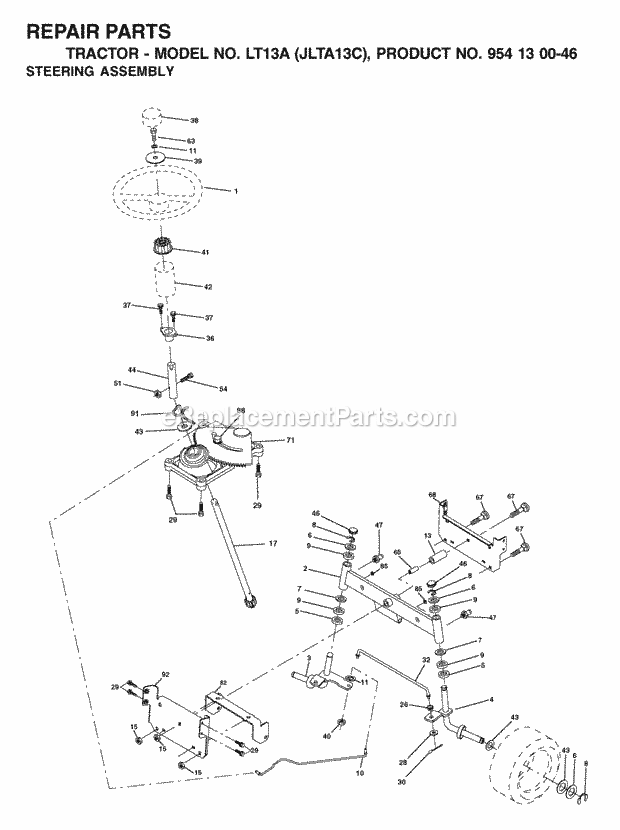 Jonsered LT13A JLTA13C - 954130046 (2001-09) Tractor Steering Diagram