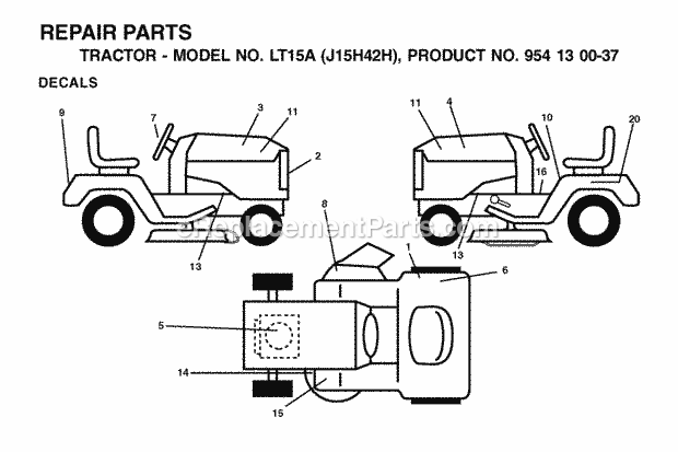 Jonsered LT15A J15H42H - 954130037 (2001-01) Tractor Decals Diagram