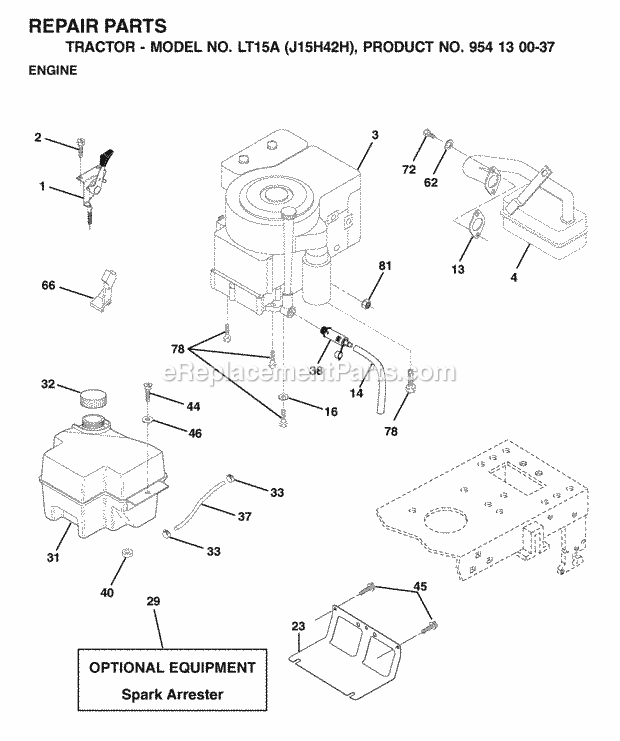 Jonsered LT15A J15H42H - 954130037 (2001-01) Tractor Engine Diagram