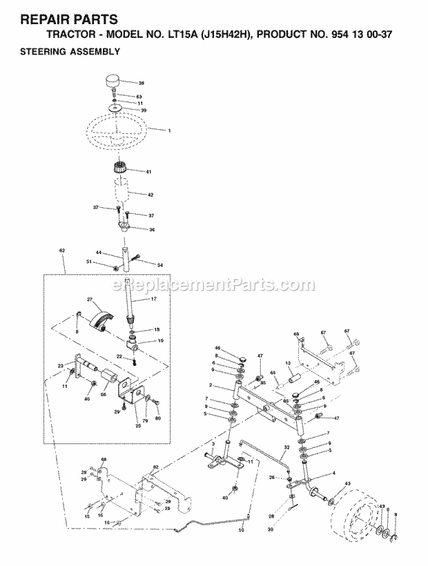 Jonsered LT15A J15H42H - 954130037 (2001-01) Tractor Steering Diagram