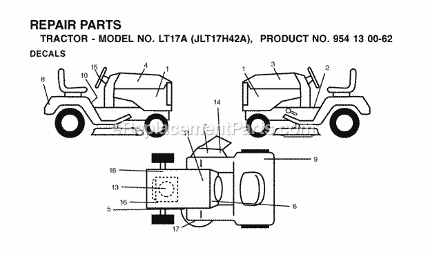 Jonsered LT17A JLT17H42A - 954130062 (2002-06) Tractor Decals Diagram