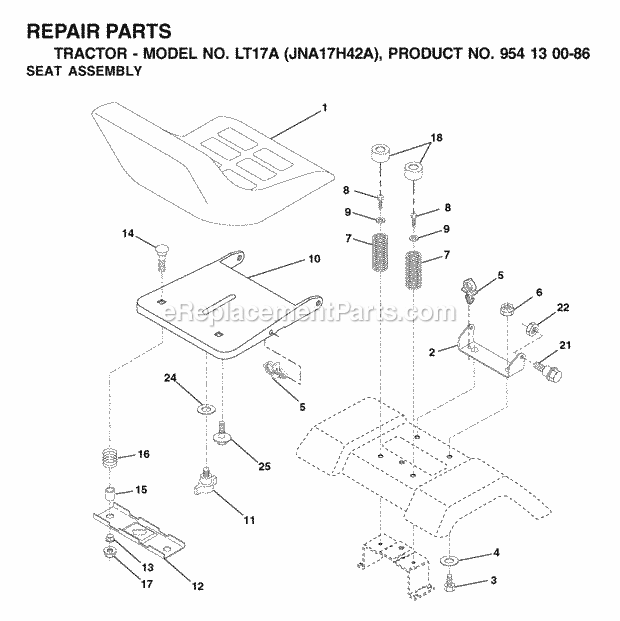 Jonsered LT17A JNA17H42A - 954130086 (2003-01) Tractor Seat Diagram