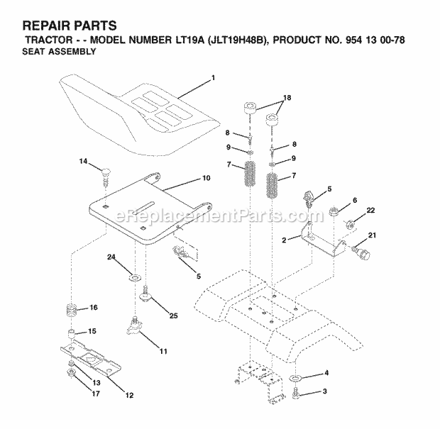 Jonsered LT19A JLT19H48B - 954130078 (2002-03) Tractor Seat Diagram