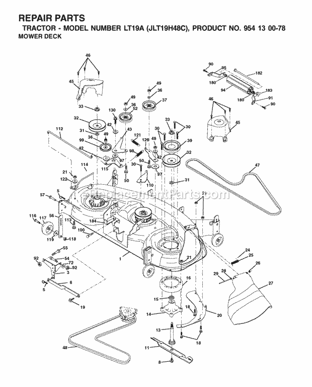 Jonsered LT19A JLT19H48C - 954130078 (2002-09) Tractor Mower Deck / Cutting Deck Diagram