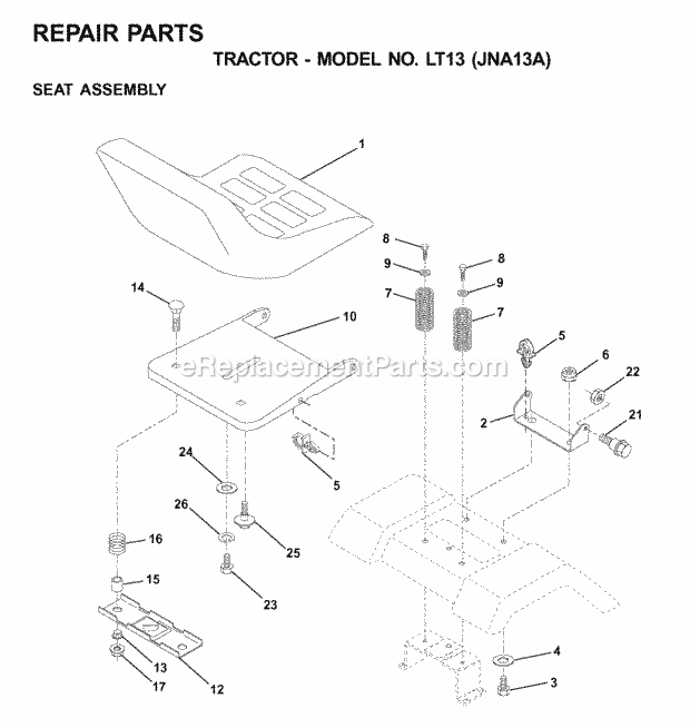 Jonsered LT 13 - JNA13A (2001-05) Tractor Seat Diagram