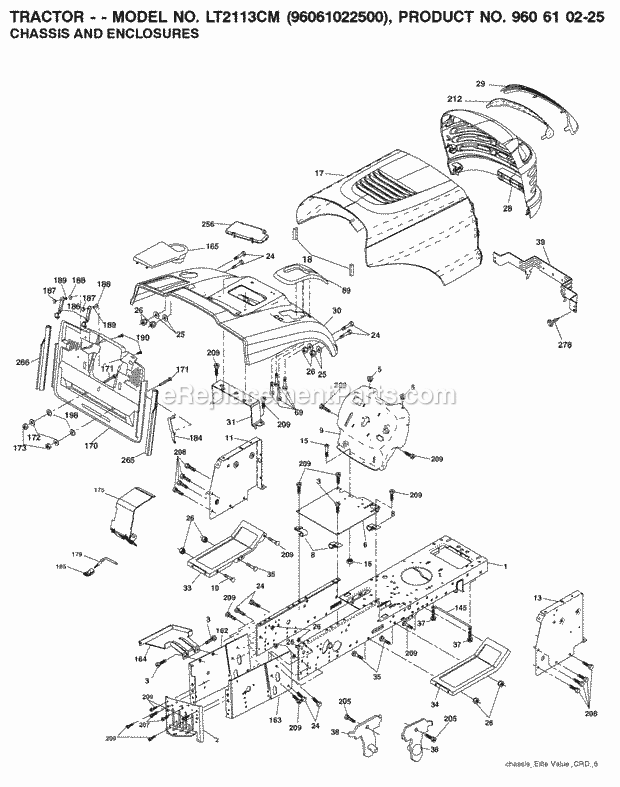 Jonsered LT 2113 CM - 96061022500 (2007-10) Tractor Chassis Enclosures Diagram