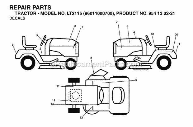 Jonsered LT 2115 - 96011000700 (2005-01) Tractor Decals Diagram