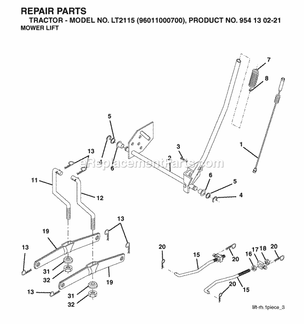 Jonsered LT 2115 - 96011000700 (2005-01) Tractor Mower Lift / Deck Lift Diagram